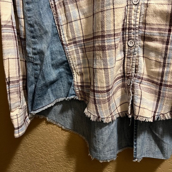 FREE PEOPLE denim and flannel buttondown - Picture 4 of 7